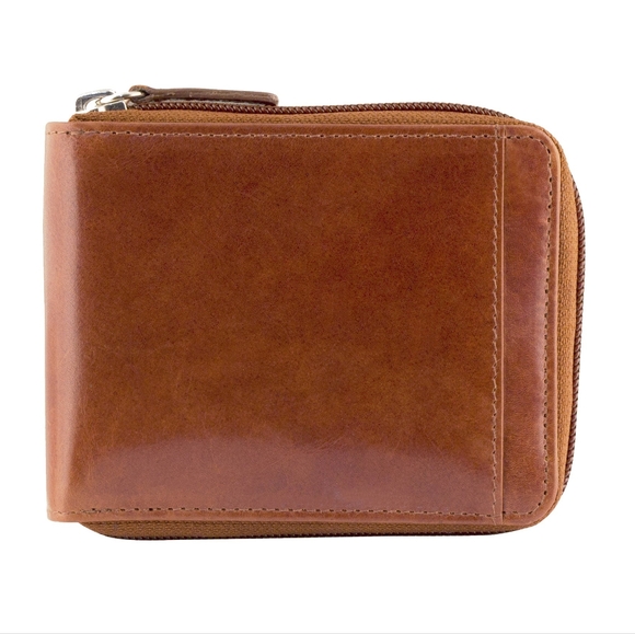 MANCINI Casablanca RFID Zippered Removable Passcase Wallet Cognac 2 in 1 RTL $75